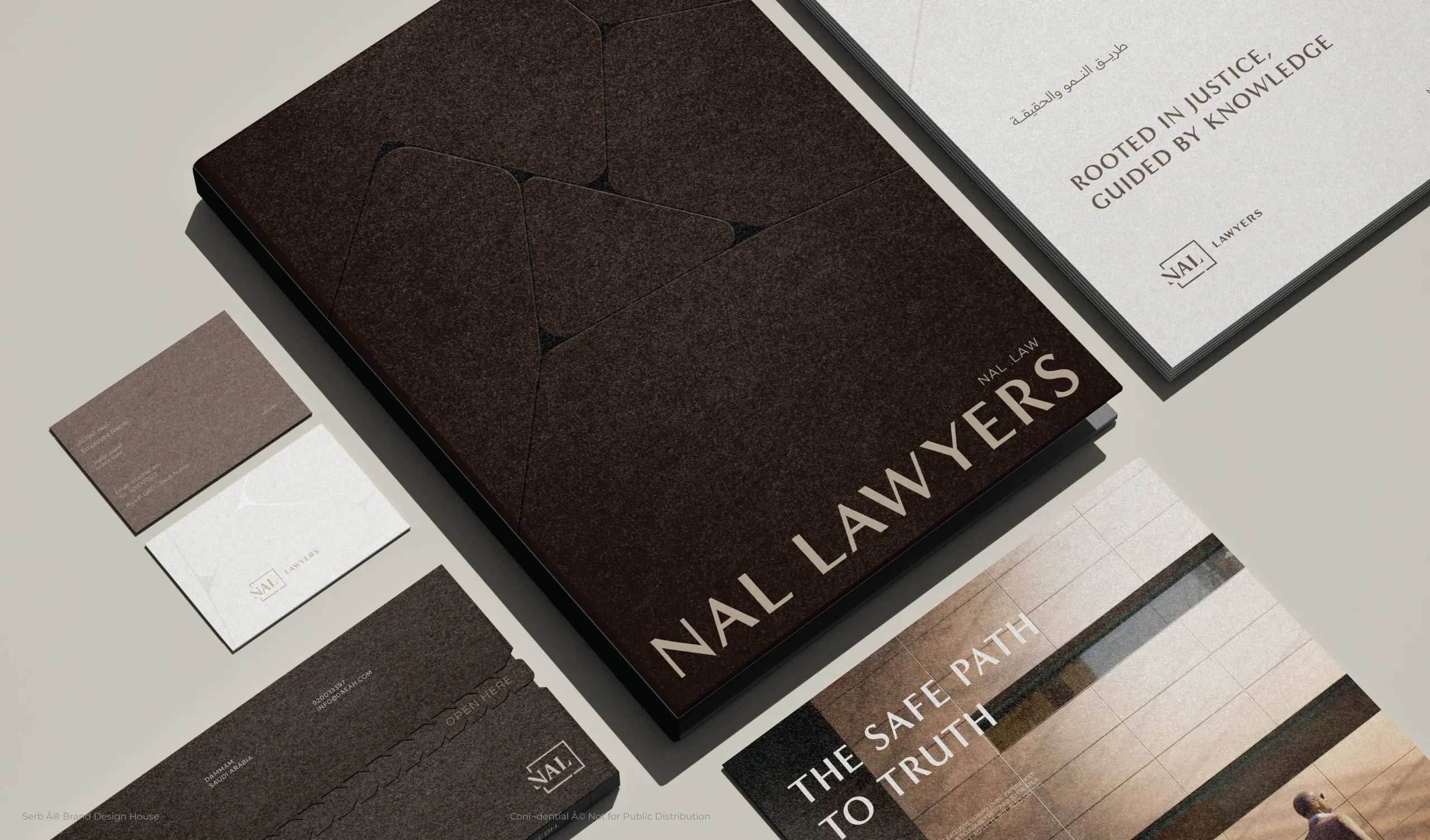 NAL Lawyers brand identity: folder, business cards and letterhead