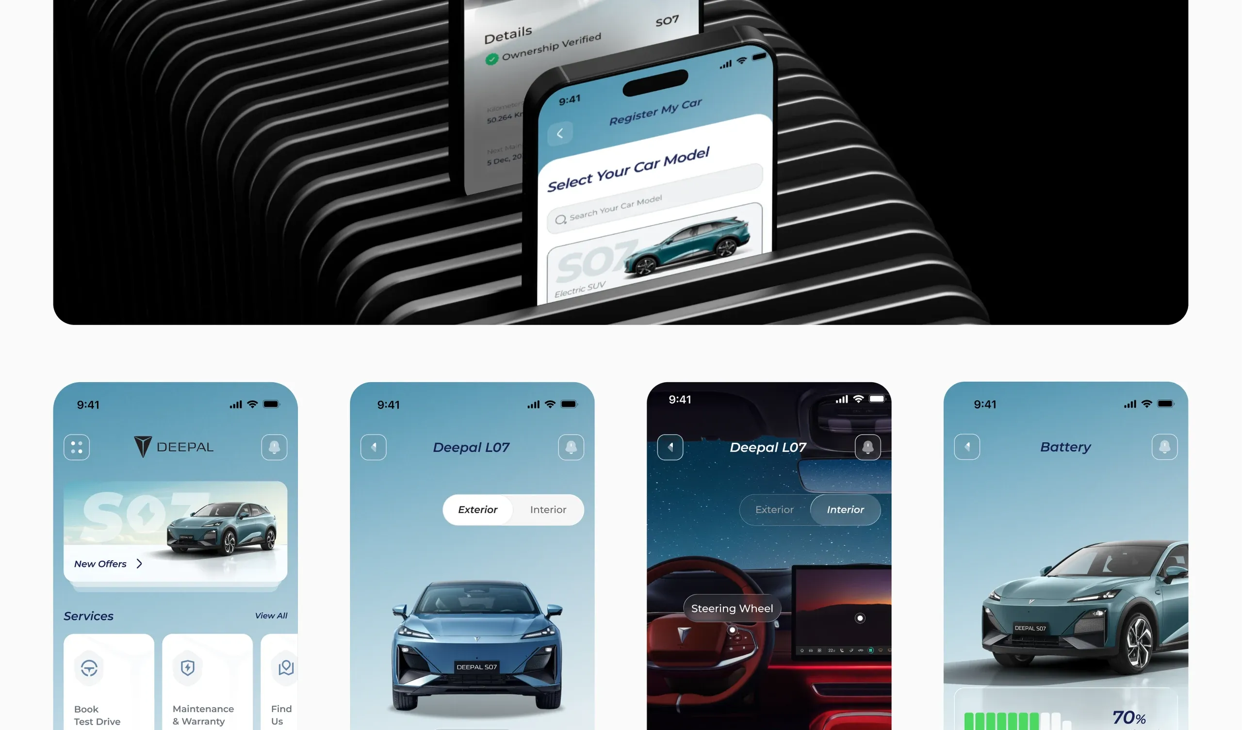 Deepal electric car mobile app screens
