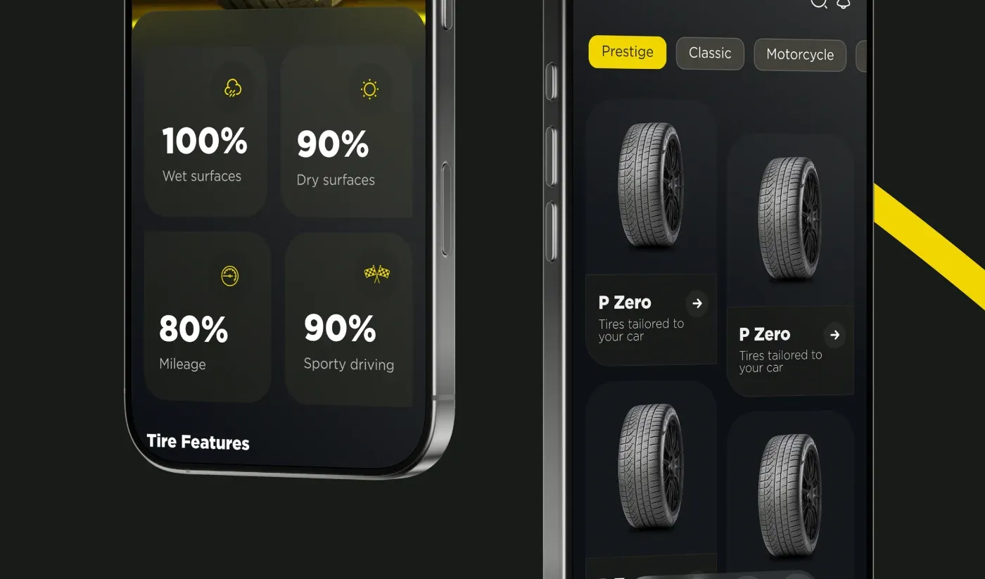 Pirelli App e-commerce mobile app UI/UX design: finding the fix