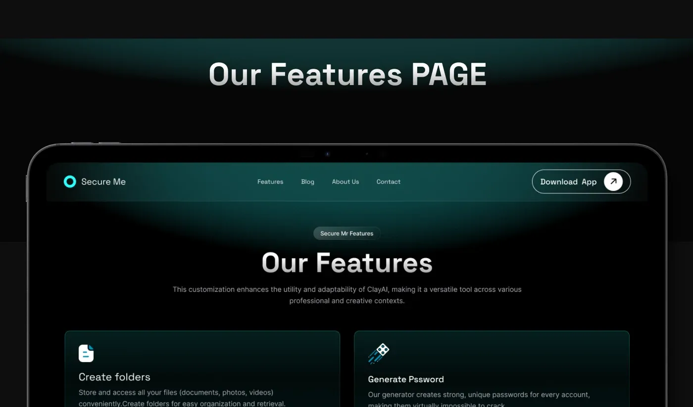 Secure Me password manager website design: what i designed