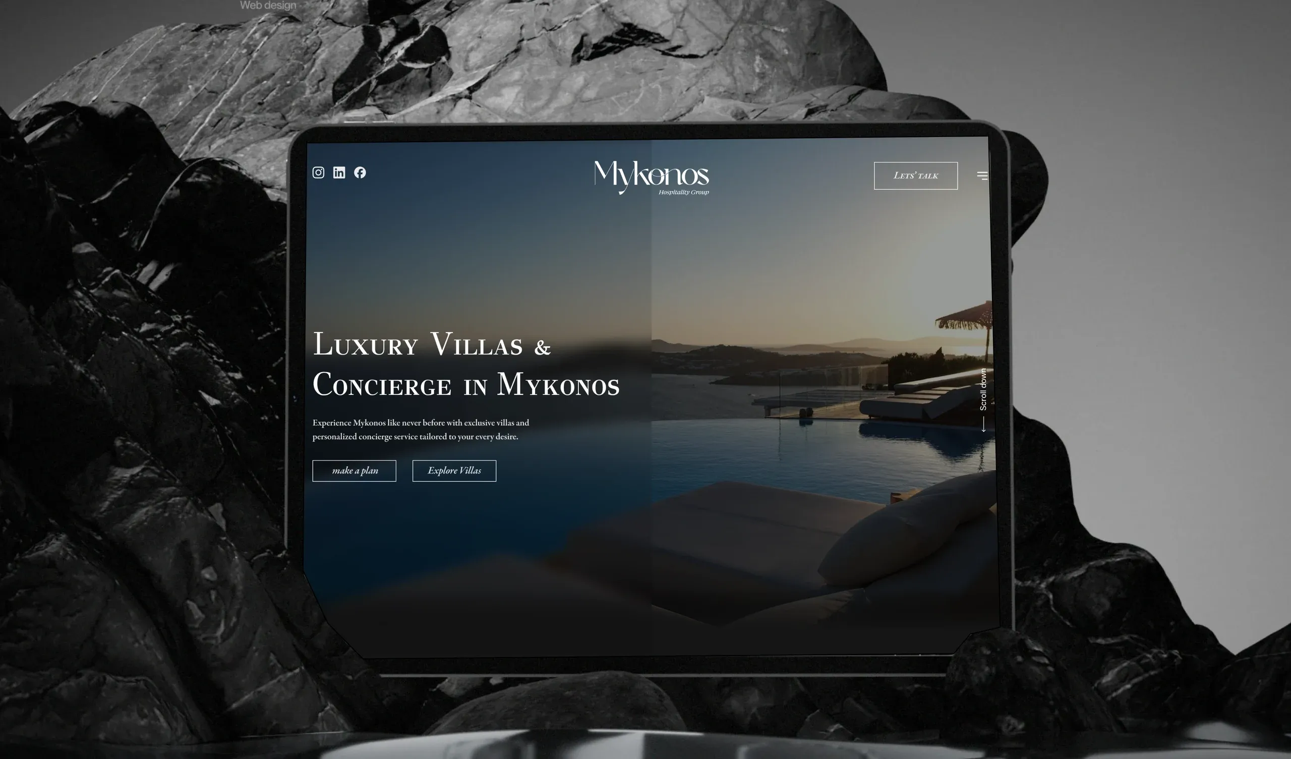 Mykonos Hospitality luxury villa rental website design: let the island sell